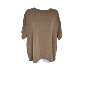 Blue Buttercup Women's Ribbed Knit Oversized Short Sleeve Brown‎ Top Size Small